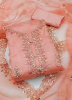 Pure Organza Peach Traditional Wear Sequence Work Dress Material